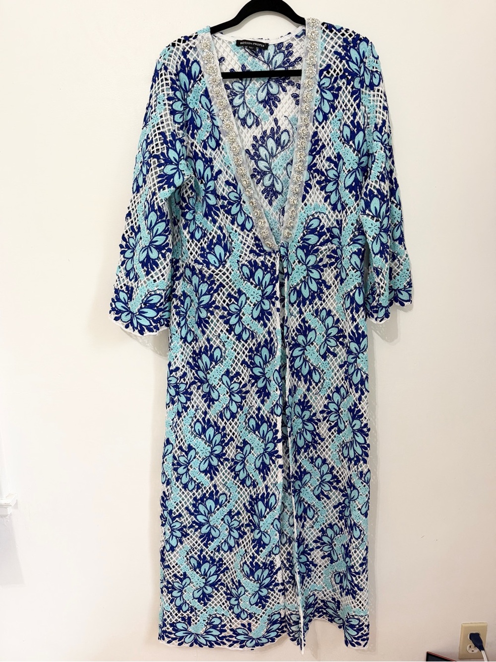 Boston proper size large crochet long swimsuit coverup floral